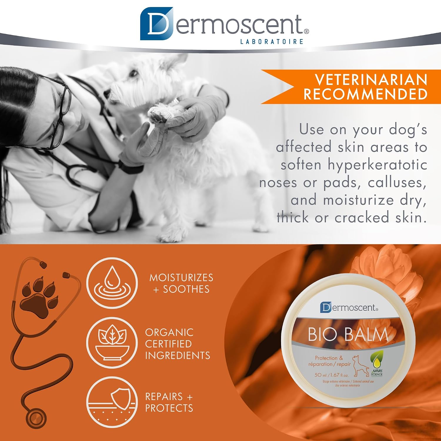 Dermoscent | Bio Balm | Natural, Organic, Healing Dog Paw Balm | Skin & Paw Soother For Dogs With Dry, Cracked, & Rough Paws | Veterinarian-Approved Paw Pad Moisturizer & Protector