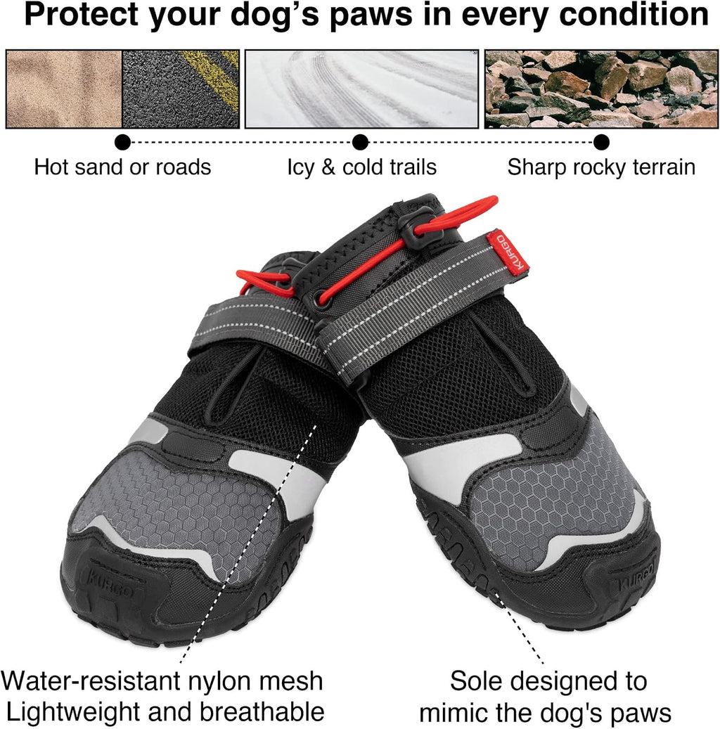 Kurgo Blaze Cross Dog Shoes, Chili Red/Black, Small, 2 Pack | All Season Paw Protectors, Lightweight & Breathable, Water-Resistant, Reflective Accents, No-Slip, Includes 2 Shoes
