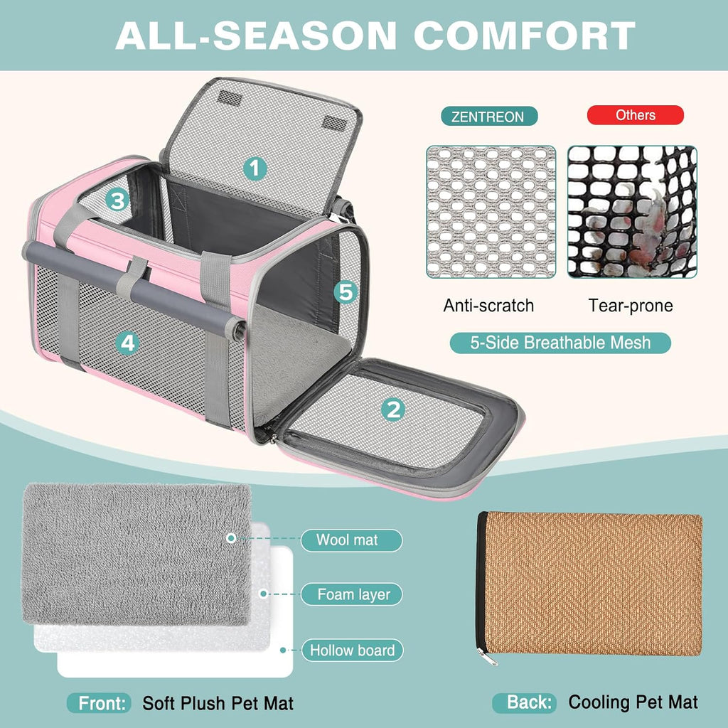Cat Carrier Top Load, Privacy Curtains Soft Pet Travel Bag Airline Approved | Collapsible Soft-Sided Cat/Dog/Pet Carrier for Small Cats Dogs Puppy Under 16 lb, Washable Kitten Mesh Cage (16.9x10.8x10.8)