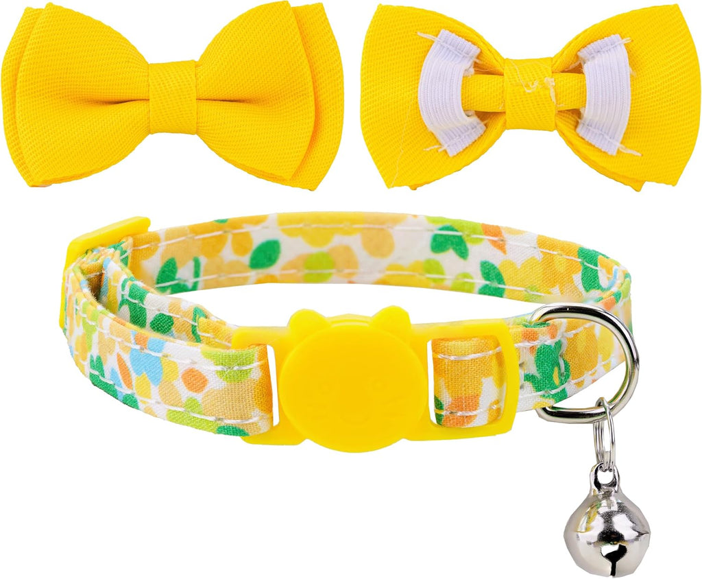 Cat Collar Set 3Packs Bow Tie Collars Plaid Solid Color Floral Flower Bell Safety Kitten Cats Pet Kitty Colorful Spring Boy Girl Cute [3pcs] Floral