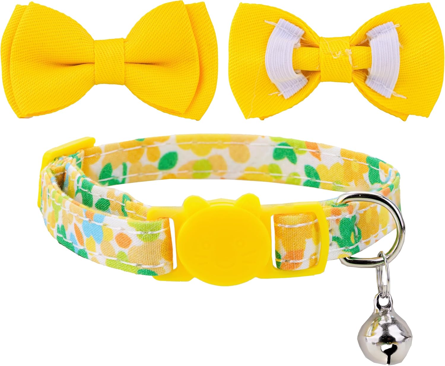 Cat Collar Set 3Packs Bow Tie Collars Plaid Solid Color Floral Flower Bell Safety Kitten Cats Pet Kitty Colorful Spring Boy Girl Cute [3pcs] Floral