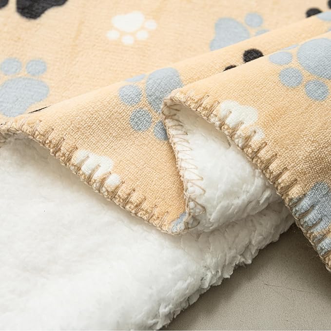 Dog Blankets Waterproof Pet Blanket Paw Printing Super Soft Warm Fluffy Facecloth Sofa Car Bed Protector, Urine Proof Washable for Puppy Large Dogs & Cats 40"*30" Beige