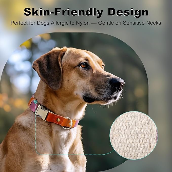 Plutus Pet Genuine Leather & Hemp Dog Collar – Adjustable Heavy Duty Pet Collar with Quick Release Metal Buckle, Soft & Stylish for Puppy and Small, Medium, Large Dogs (Purple, S)
