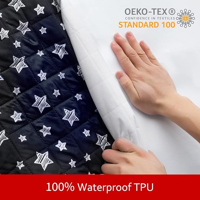 Waterproof Dog Bed Covers Replacement Washable Pet Hair Easy to Remove, Noiseless Quilted Puppy Pet Bed Cover Lovely Black Star Print 35x44 Inches, for Dog/Cat, Cover Only
