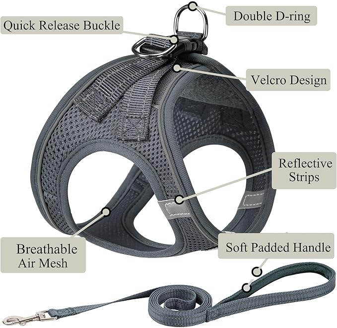 Dog Harness with Leash Set, No Pull Adjustable Reflective Step-in Puppy Pet Vest Harnesses for Small Medium Large Dogs and Cats,Grey XL