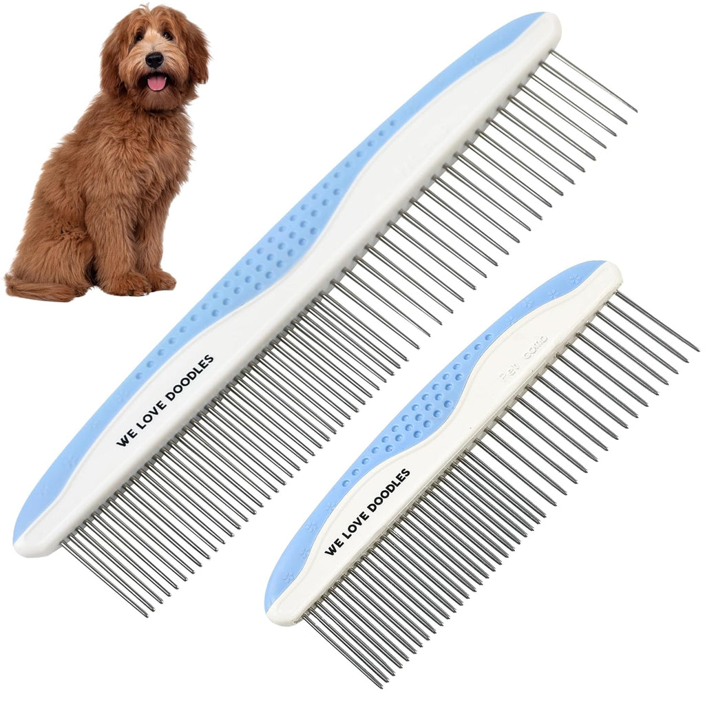 Metal Comb for Dogs, Dog Grooming Detangler Combs For Matted Hair, 2 Pack | Best Comb for Golden Doodles & Poodles, For Dematting & Detangling Pets And Cats, Fine Tooth Stainless Steel Greyhound Comb
