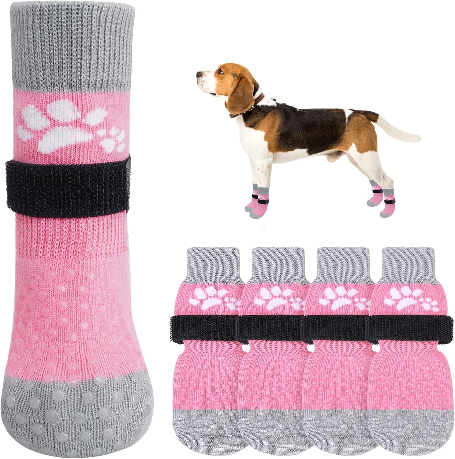 SCENEREAL Anti Slip Dog Sock to Prevent Licking Paws for Hardwood Floors, Boots & Paw Protector Shoes for Hot/Cold Pavement with Grippers, Double Sides Grips for Small Medium Large Senior Dogs