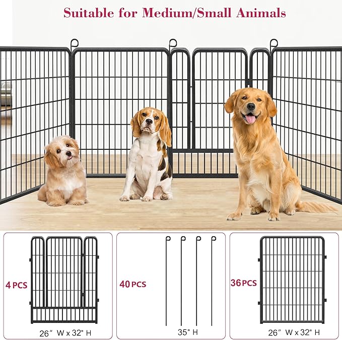 Dog Playpen Fence for Yard, 32inch 40 Panels Anti-Rust Pet Playpen Exercise Pen with Lock, Portable Pet Fence for Yard RV Camping