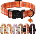 Fall Dog Collar Cute Orange Plaid Puppy Collar - Light Comfortable Adjustable Pet Collars for Small Medium Large Girl Boy Dogs L