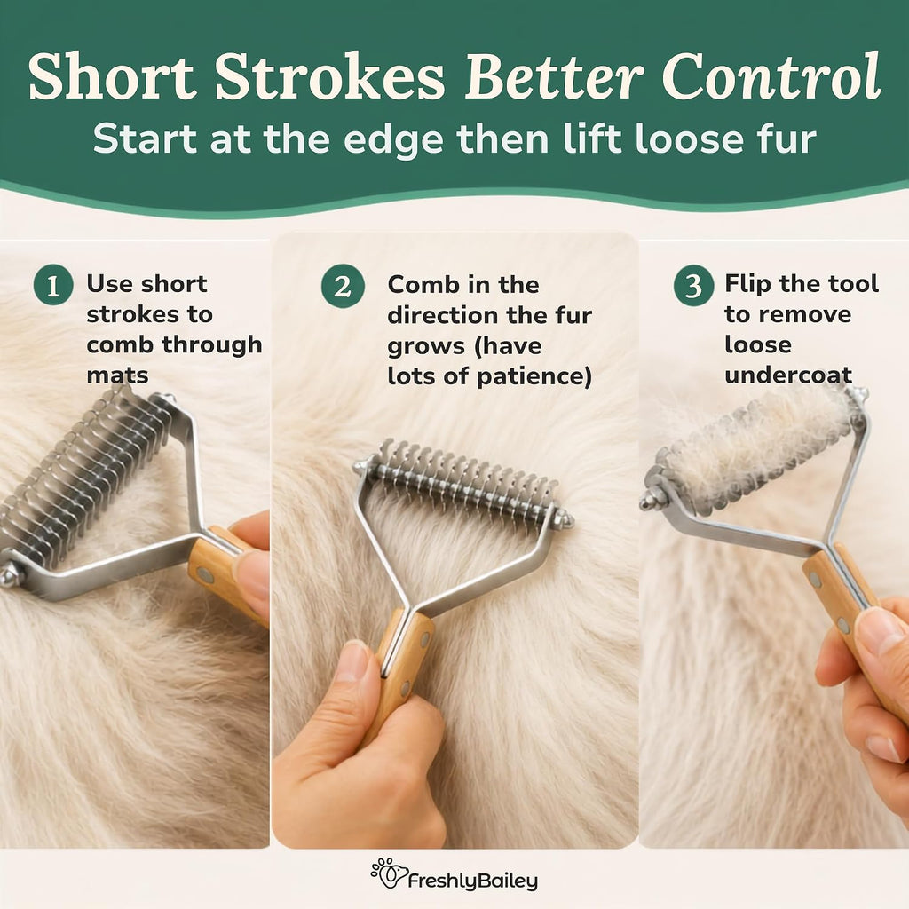 Dematting Comb for Cats and Dogs, Mat Remover and Deshedding Grooming Tool, Safe Detangler for Matted Fur, Double Sided Undercoat Rake