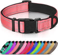 Joytale Reflective Dog Collar, Soft Neoprene Padded, Metal D-Ring, Nylon Pet Collar Adjustable for Large Dogs, Neon Pink, L