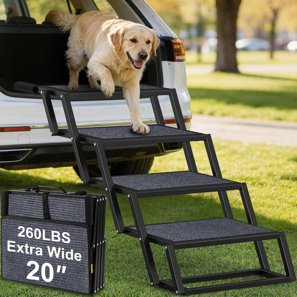 URPOWER Dog Stairs for Large Dogs Extra Wide 20" with 5-Step Dog Ramp Steps | Foldable Pet Stairs, Detachable for Car High Bed, Non Slip Surface Car Ramps for SUV Truck, Supports up to 260 LBS