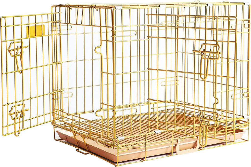 Homey Pet 24 Inch Small Dog Crate for Puppy, Copper Gold Wire Cage Kennel | Rust/Peel-Resist Nano-Coat, Collapsible, Removable Grid & Tray, Dual Doors w/ 4 Locks, Indoor Potty Training, Portable Travel