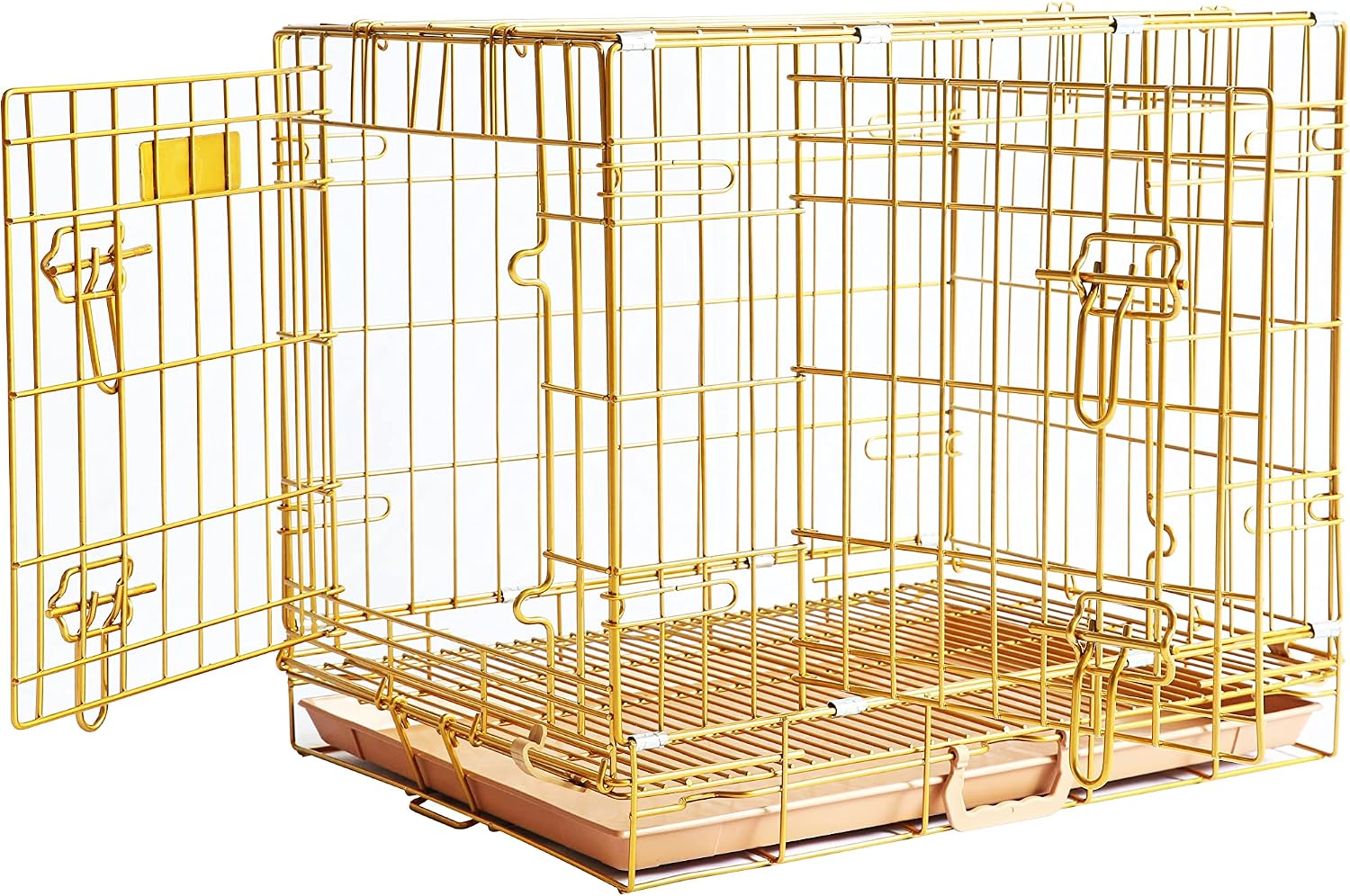 Homey Pet 24 Inch Small Dog Crate for Puppy, Copper Gold Wire Cage Kennel | Rust/Peel-Resist Nano-Coat, Collapsible, Removable Grid & Tray, Dual Doors w/ 4 Locks, Indoor Potty Training, Portable Travel