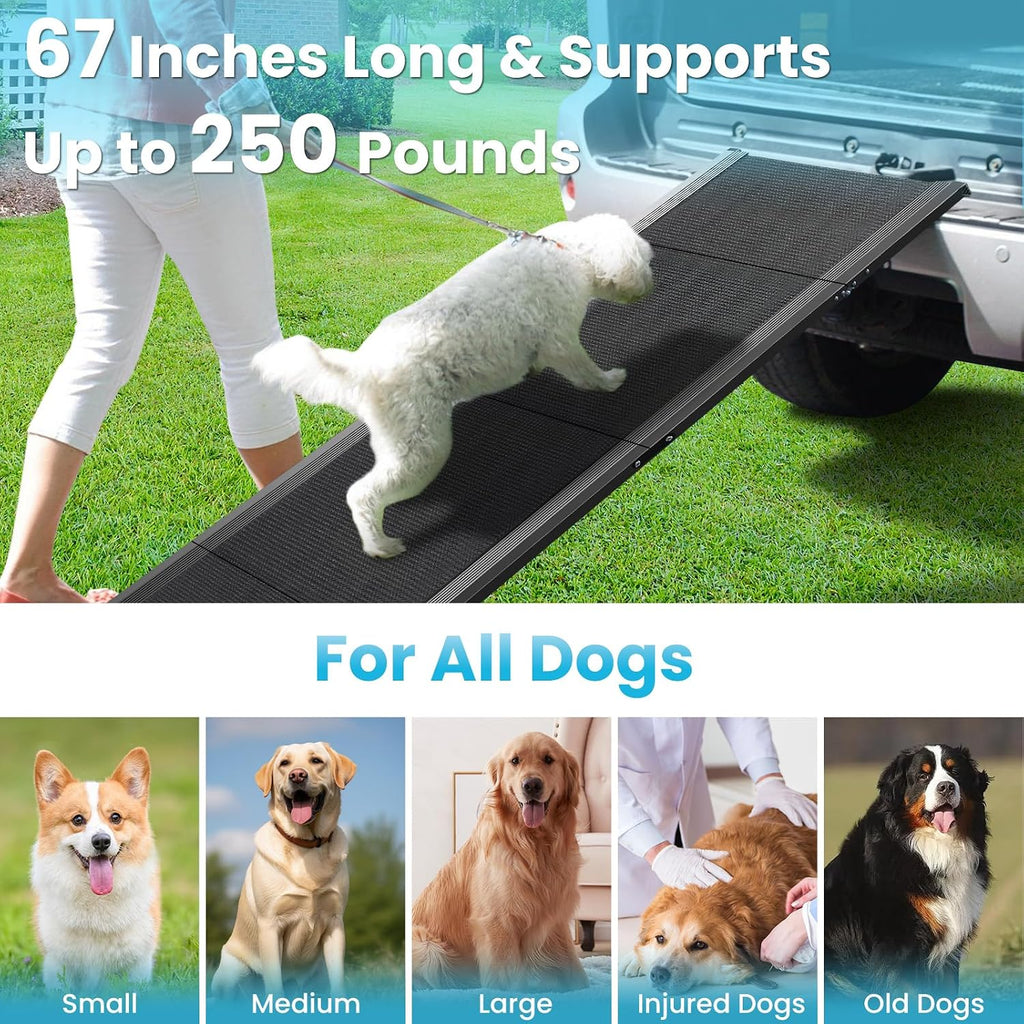 67''L x 17''W Dog Ramp for Car, Folding Portable Pet Stair Ramp with Non-Slip Rug Surface, Extra Wide Dog Steps for Medium & Large Dogs Up to 250LBS Enter a Car, SUV & Truck