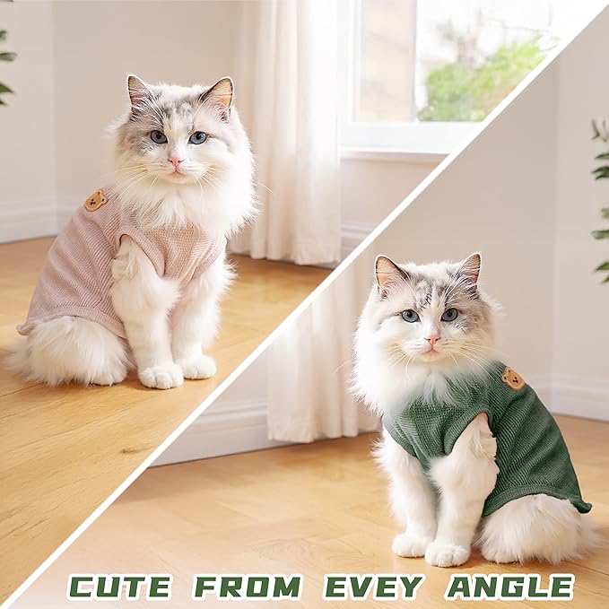 Waffle Knit Cat & Dog T Shirt for Small Dogs, Stretchable Puppy Shirt for Sphynx Cats & Small Breeds, Pet Clothes | Breathable Summer/Winter Apparel for Newborn(2PCS 2X-Large)