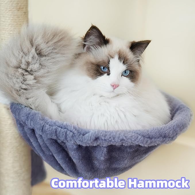 35.4'' Multifunction Cat Tree with Cozy Hammock & Hanging Ball, Cat Tower with Activity Cat Condo & Jute-Covered Scratching Posts, Grey