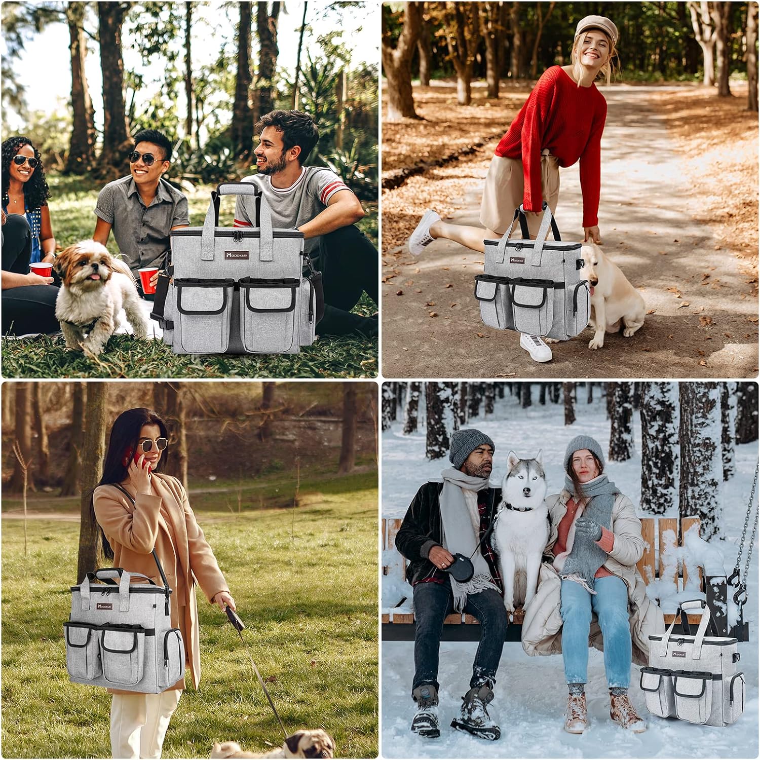 Dog Travel Bag, Airline Approved Pet Travel Bag with 2 Dog Treat Training Pouches for Weekend Pet Travel Supplies & Accessories, Light Grey | Dog travel accessories set with feeding supplies, bowls, mat, and strap. Ideal for weekend trips.