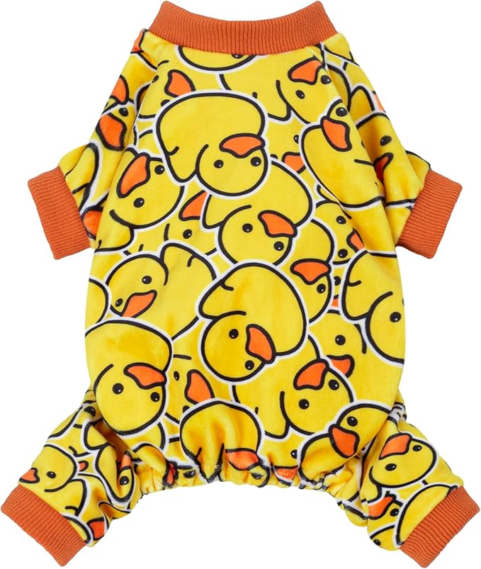 Fitwarm Funny Duck Dog Pajamas, Dog Winter Clothes for Small Dogs Girl, Lightweight Velvet Pet Jumpsuit, Cat Onesie, Yellow, XXL