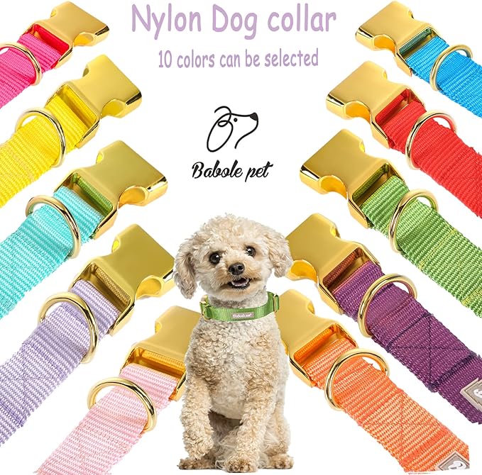Nylon Dog Collar - Adjustable Green Soft Webbing Dog Collars for Small Medium Large Dogs Boy Girl Puppy Collar with Safety Metal Buckle L