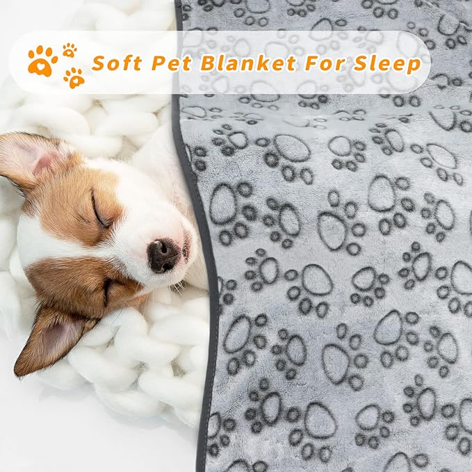 LOKOZ 3 Pack Dog Blankets for Small Dogs, 24" x 32" Soft Paw Print Fleece for Puppy Cats, Washable Pet Throw Blanket for Bed Couch