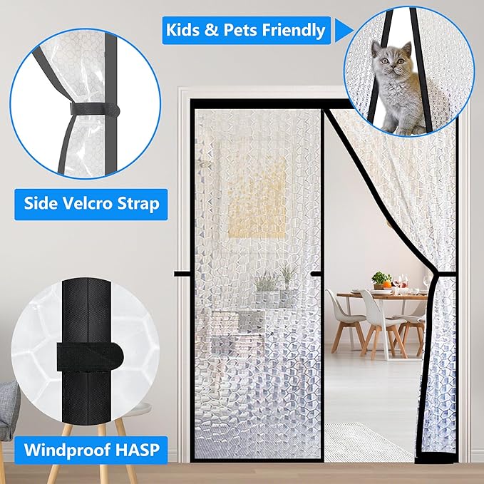 RELIANCER Magnetic Thermal Insulated Door Curtain,Waterproof EVA Door Cover,Fit Doors Size Up to 32"x96",Temperature Protection Insulated Doorway Curtain Partition,Patio Self-Closing Doors Net Screen