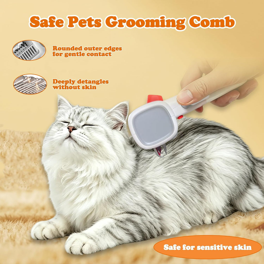 2-in-1 Pet Dematting Comb & Undercoat Rake, Self-Cleaning Deshedding Brush for Dogs & Cats, Safely Removes Mats, Tangles and Loose Fur for Long or Short Hair(White)