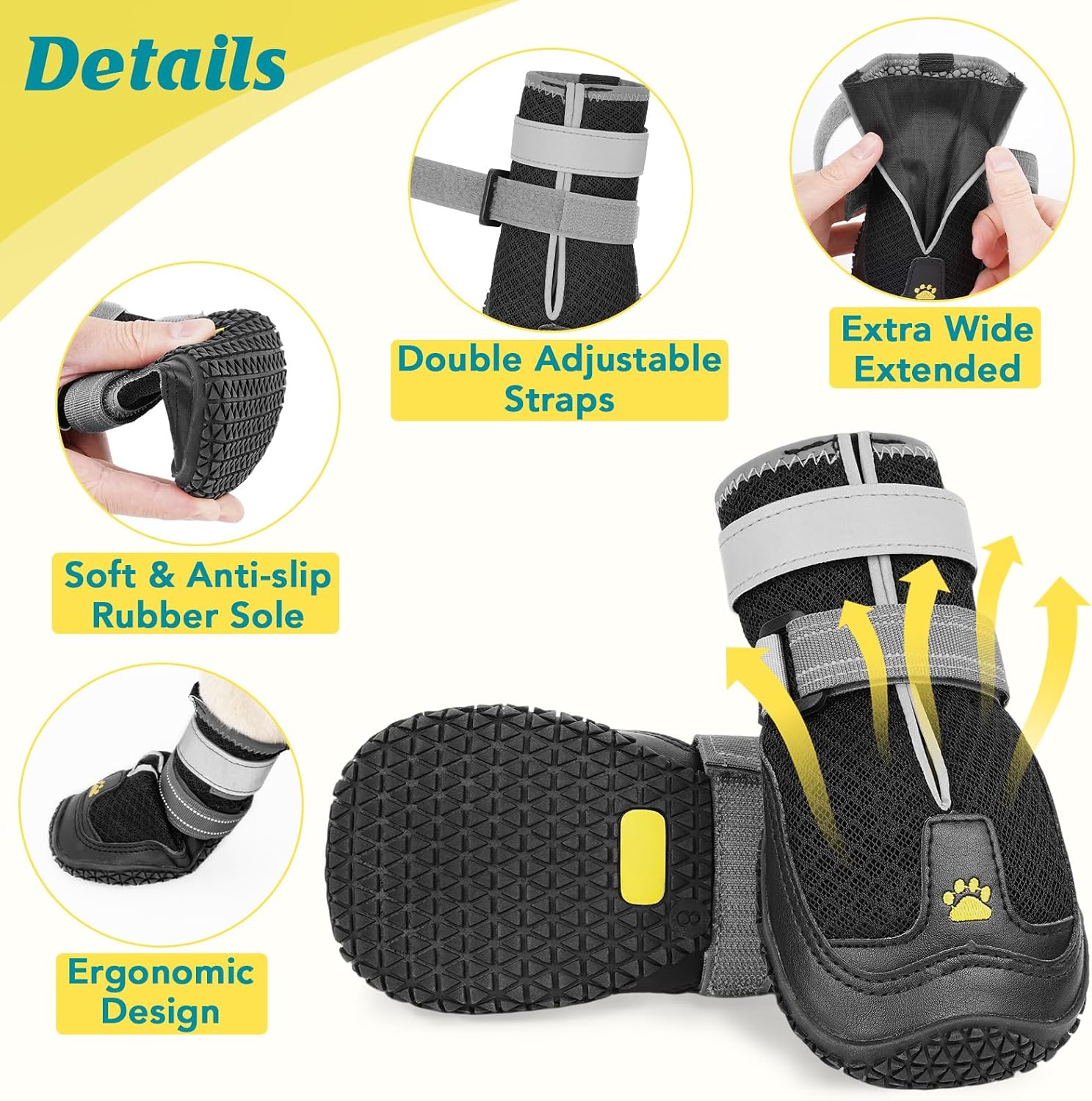 Dog Shoes for Large Medium Dogs, Dog Boots for Hot Pavement Size6 | Breathable Paw Protectors for Summer Walking Hiking Winter Snow Outdoor, No Slip Reflective Booties for Hardwood Floor