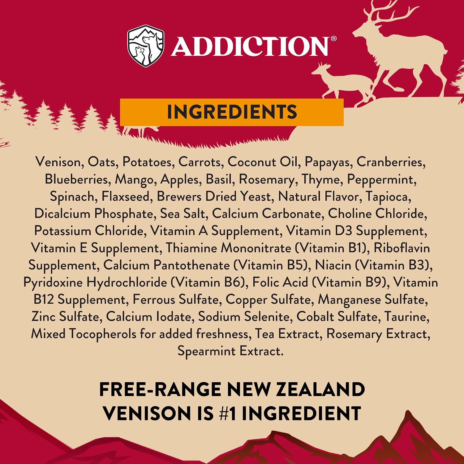 Addiction Homestyle Venison & Cranberry Dinner Air-Dried Grain-Free Dog Food – Complete Meal or Topper with Natural Ingredients for Digestive and Skin & Coat Health, 2lb - 4 Packs