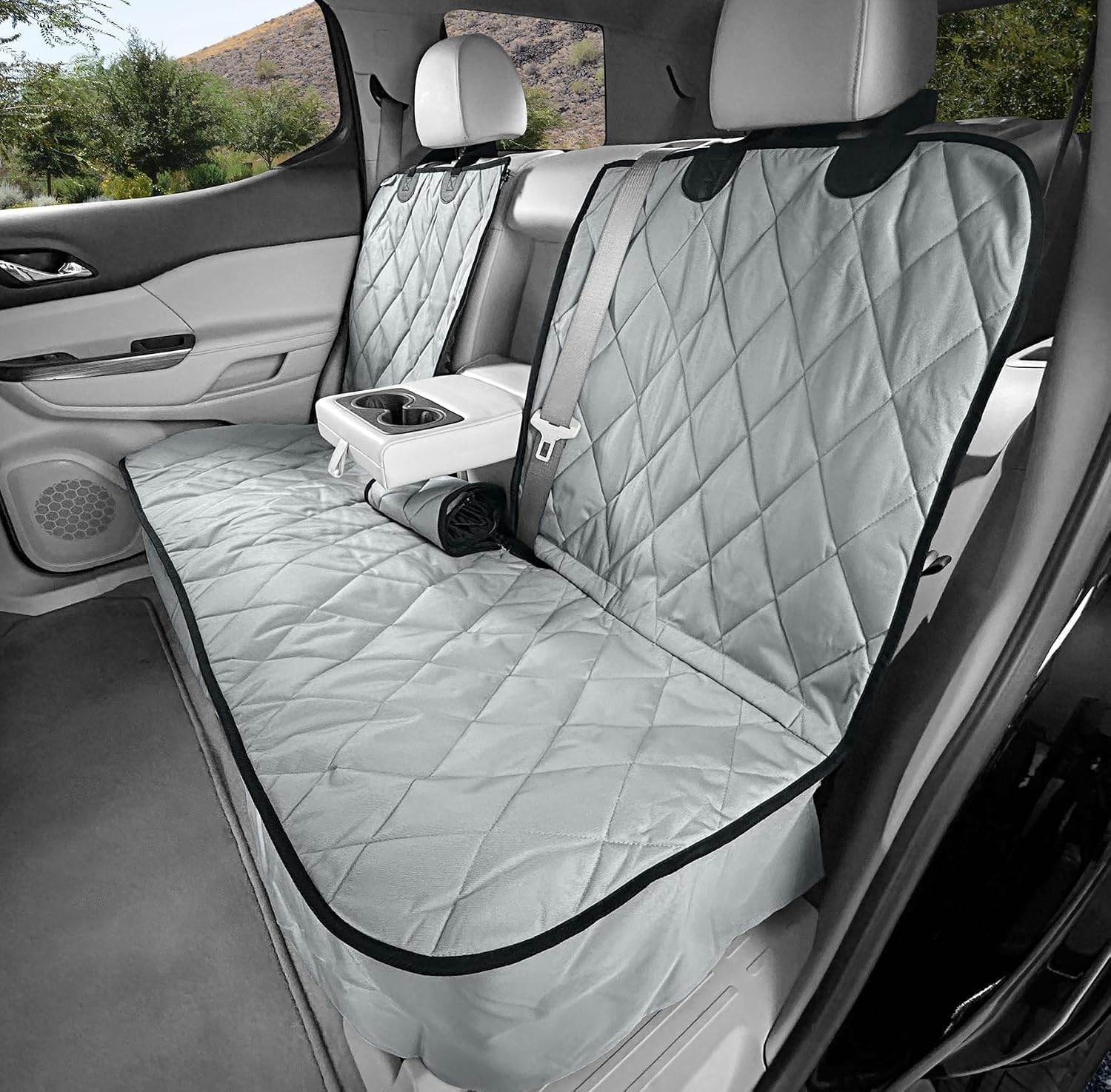 4Knines Dog Rear Seat Cover for Fold Down Seats - Fitted, Grey Small | Heavy-duty split design fits 60/40 and 50/50 fold-down seats. No Hammock. K9-Shield waterproof layer. Non-slip backing.