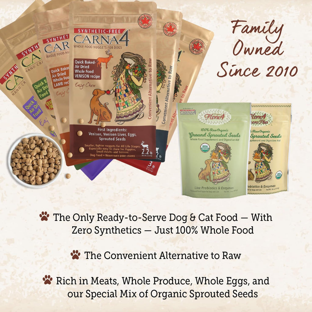 CARNA4 Air Dried Dog Food, Venison Recipe, 5 Pound | Pastured New Zealand Venison & Sprouted Seeds, Quick-Baked & Never Extruded, Easy-Chew, No Synthetic Vitamins or Minerals