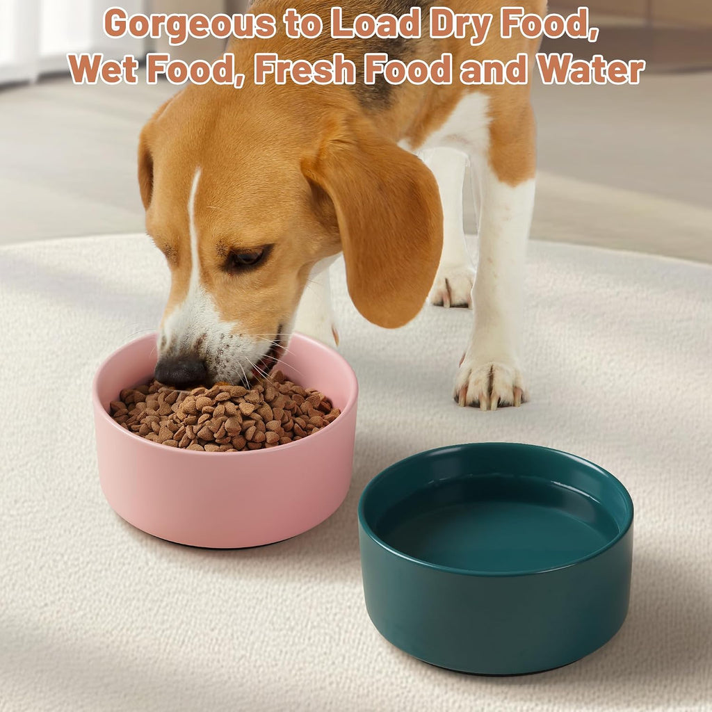 Ceramic Dog Bowls, Non Slip Dog Food and Water Bowl with Silicone Base, Heavy Pet Feeding Bowl for Small, Medium, and Big Dogs (Green, 6 Inches)