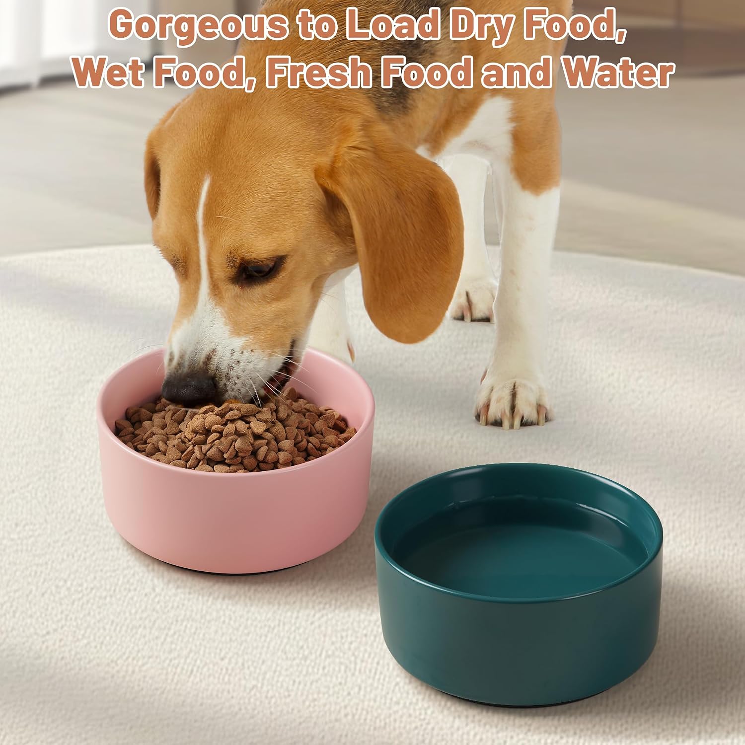 Ceramic Dog Bowls, Non Slip Dog Food and Water Bowl with Silicone Base, Heavy Pet Feeding Bowl for Small, Medium, and Big Dogs (Green, 6 Inches)