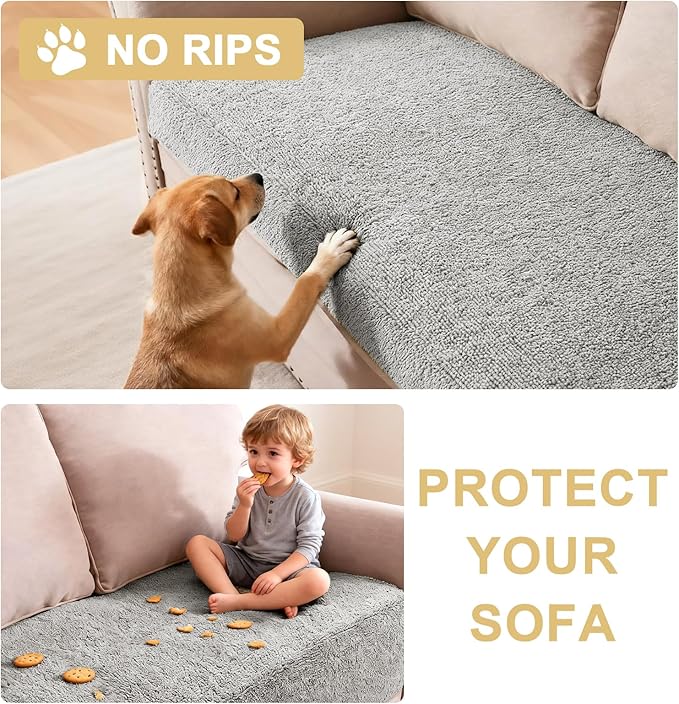 H.VERSAILTEX Non Slip Pet Couch Cover Chenille Dog Bed Protector Thick Soft Sofa Slipcover Pet Friendly Washable Couch Cushion Covers for Pets (68" x 82", Dove)