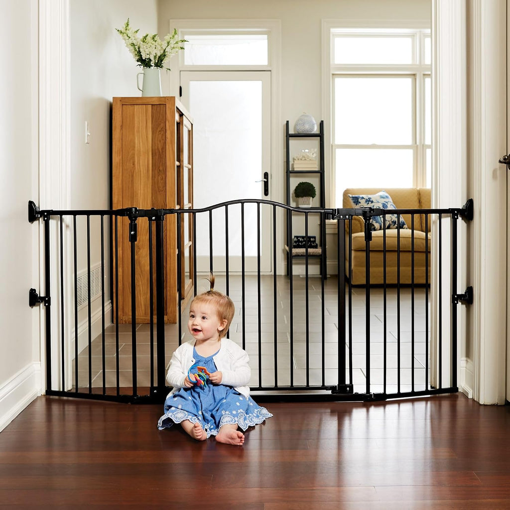 Toddleroo by North States - Deluxe Décor Universal Fit Safety Gate: Hardware Mounted Extra Wide Metal Baby Gate with Tall Baseboard Mounts, Adjustable Child Gate; 38.3" to 72" Wide; 30" Tall; Black