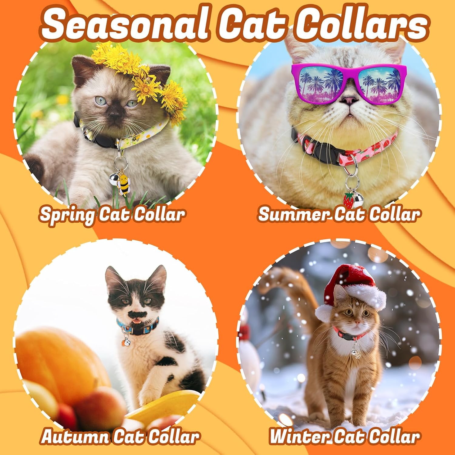 18 Pcs Holiday Cat Collars Halloween Cat Collars Breakaway with Bell | Adjustable Kitten Collar with Plastic Buckle for Holiday Pet Cat Costume,Multicolor