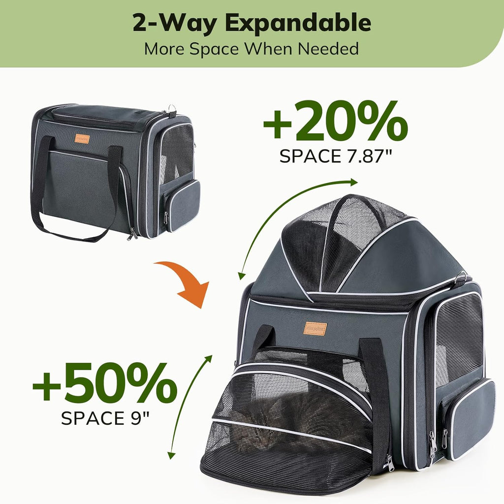 Morpilot Top and Side Expandable Cat Carrier for Pets up to 20lbs | Airline Approved Collapsible Soft-Sided Pet Carrier for Car Rides and Vet Visits (Dark Gray)