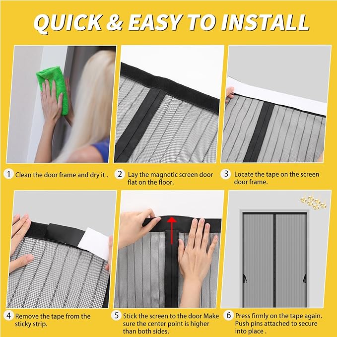 Reversible Left Right Side Opening Magnetic Screen Door for 72 x 96 in French Door, Screen Itself Size: 74" x 97", Glass Sliding Door Heavy Duty Screen Door Mesh Curtain for Front Patio Or Large Door