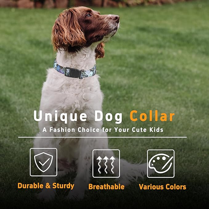 Dog Collar for Boys & Girls, Puppy Collar for Small to Large Dogs, Adjustable Soft Pet Collar with Safety Buckle for Male & Females (Purple Floral, S)