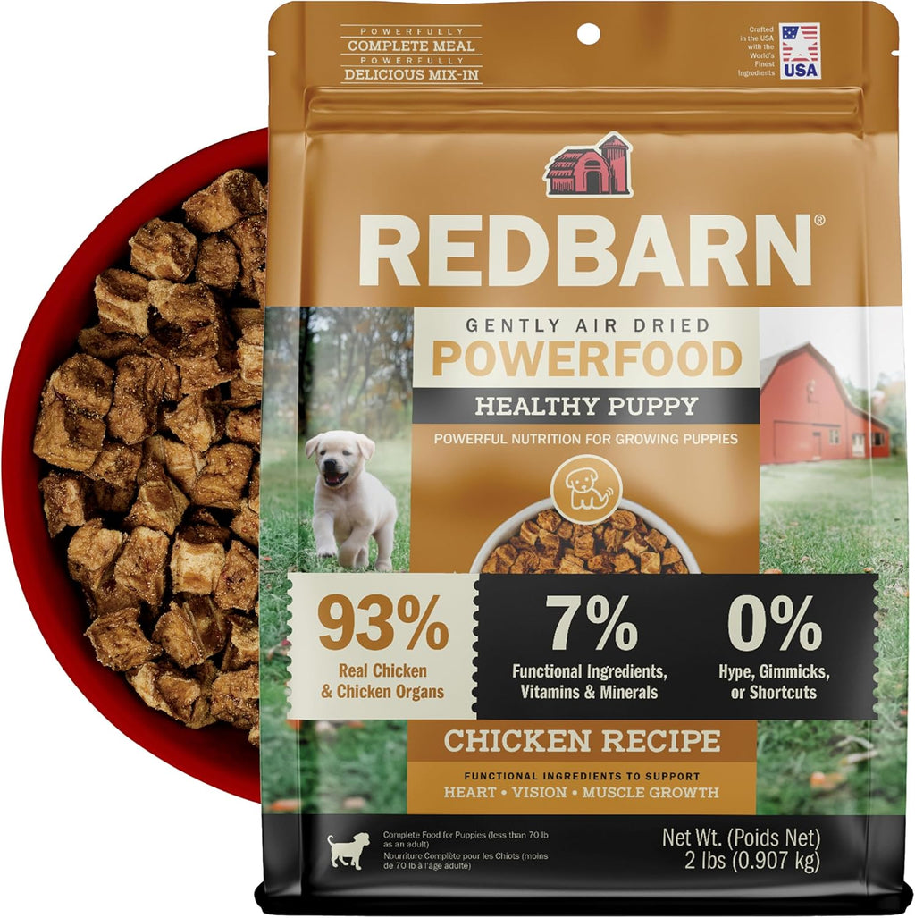 Redbarn Powerfood Air Dried Puppy Food 2 lbs - 93% Real Chicken & Organs High Protein Dry Recipe for Healthy Growth Development Immunity & Digestive Health