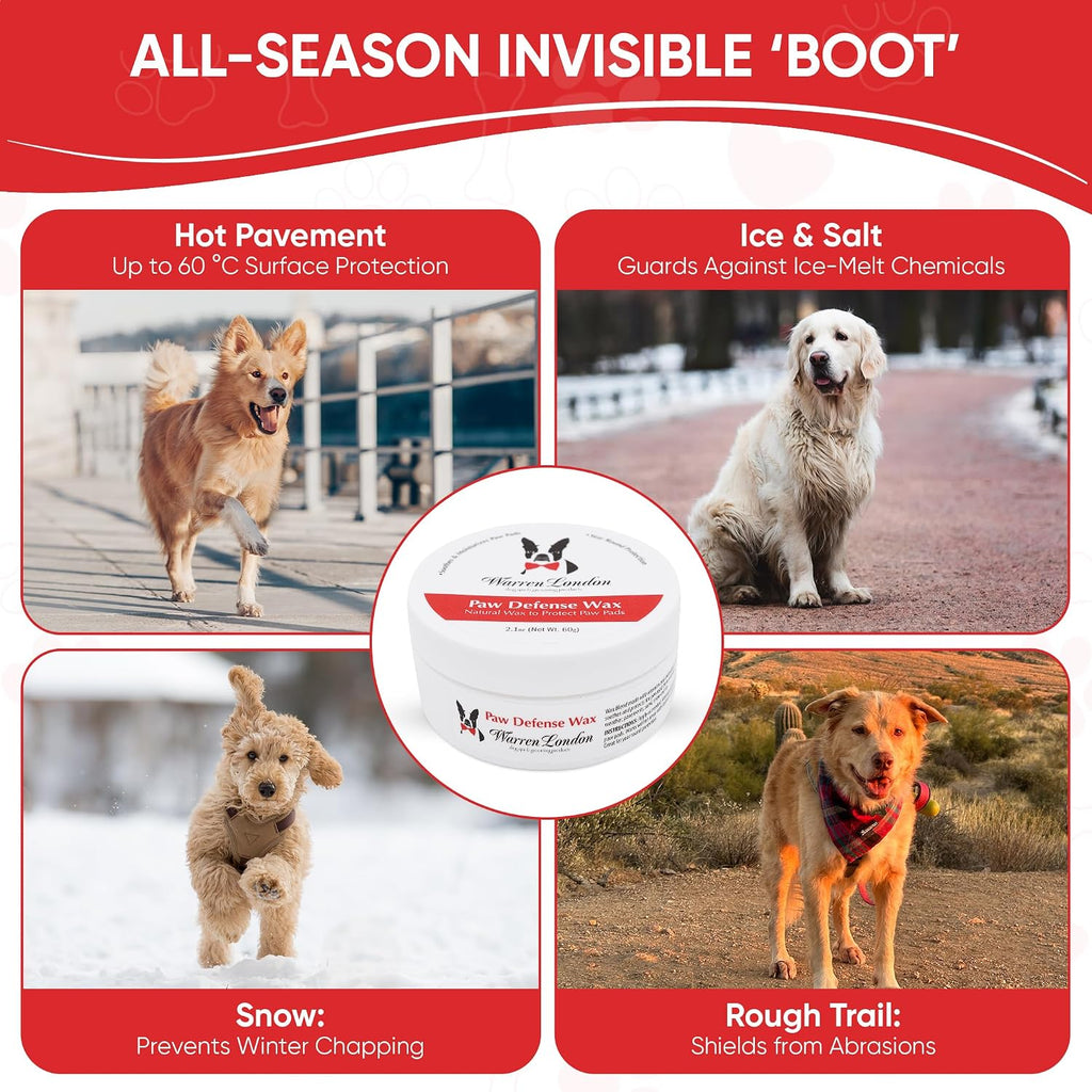 Warren London Paw Defense Wax | All-Season Dog Paw Balm with Beeswax, Aloe & Vitamin E | Shields Pads from Hot Pavement, Ice & Rough Terrain | Soothes Dry, Cracked Paws | Made in USA