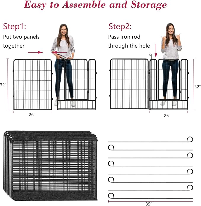 Dog Playpen, 32inch 10 Panels Outdoor Dog Fence Indoor Dog Pen Anti-Rust Pet Puppy Pen Dog Exercise Pen with Lock for Medium Small Dogs, Portable Pet Fence for Yard RV Camping