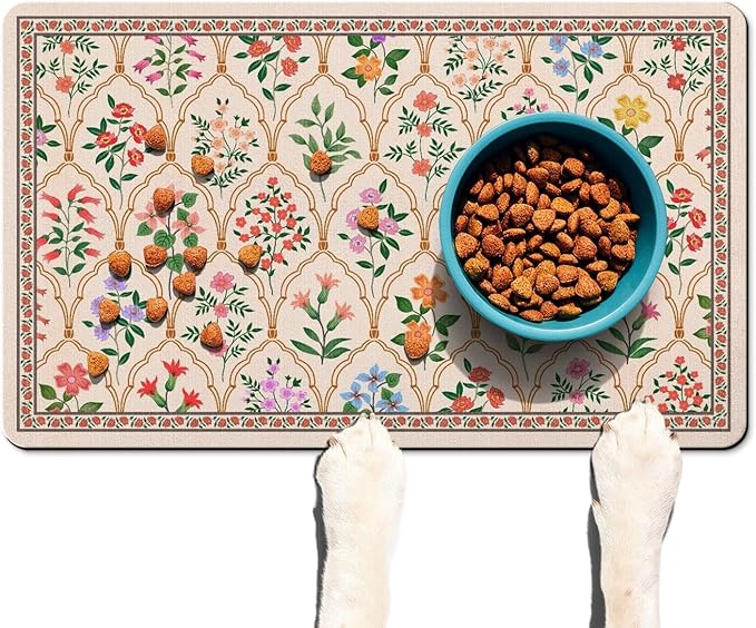 Absorbent Pet Dog Bowl Mat for Food and Water, Pet Cat Food Feeding Mat with Non Slip Rubber Backing, Dog Food Mats for Floors Waterproof, 16"x24"