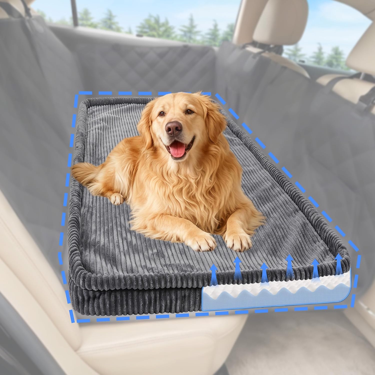 Loiion Dog Car Bed, Non-Slip Backseat Extender Pet Mat 56"x28.7"x2" | Removable, Washable Dog Bed With Waterproof Liner Protects Car Seats, Anti-Slip Travel Bed For Dogs