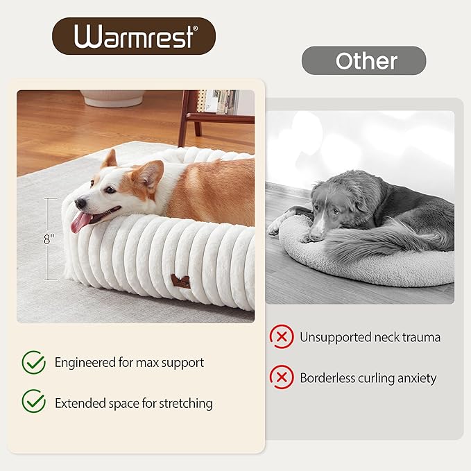 Washable Dog Bed for Small Medium Dogs - Rectangle Orthopedic Corduroy Fleece Pet Bed with Removable Cover and Nonskid Bottom, Calming Puppy Bed Soft Pet Sofa, Cream(30x24x8inchs)