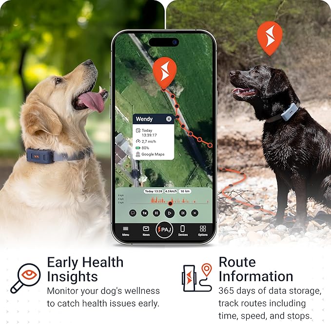 PAJ GPS Dog Tracker - 4G Real-Time Tracking & Runaway Alerts - Waterproof, Long-Range, Smart App Monitor Health & Activity - Fits Any Collar, Mini Device Navigator Chip - Subscription Required - Blue