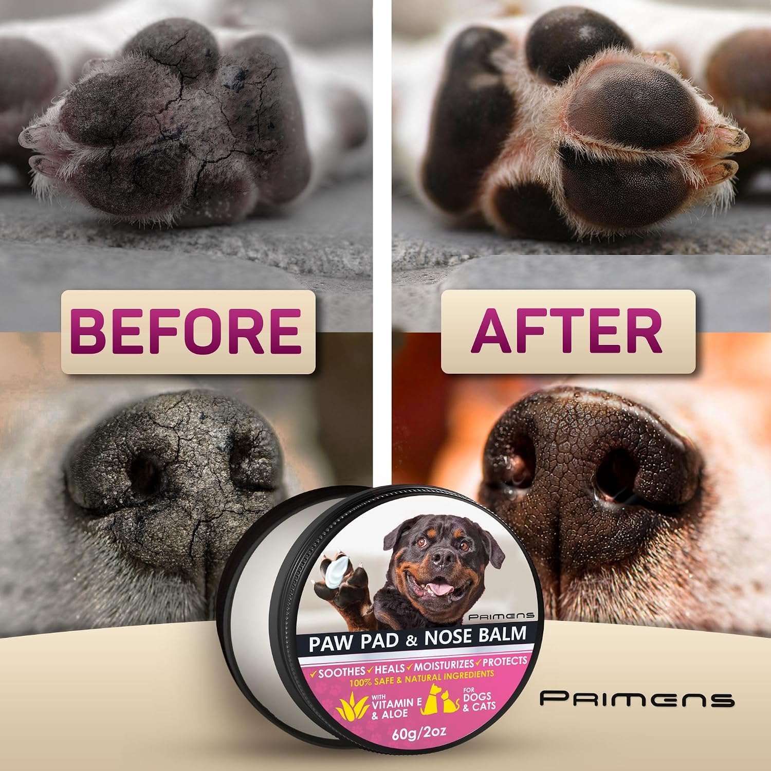 Natural Dog Paw Balm, Paw Protection for Hot Pavement, Dog Paw Wax for Dry Paws & Nose, Canine Paw Moisturizer for Cracked Paws, Cream Butter for Cat, Paw Pad Lotion