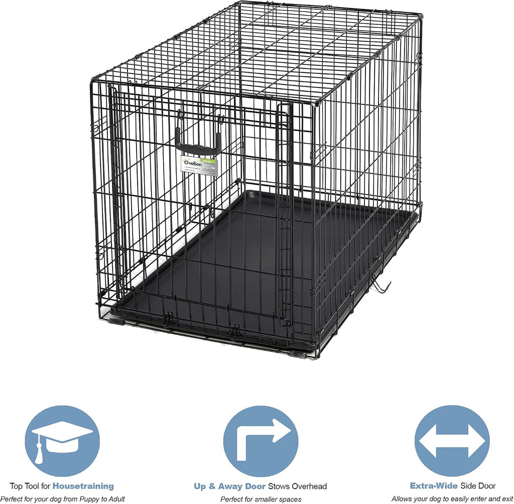 MidWest Homes for Pets Intermediate Ovation Single Door Folding Dog Crate, 36-Inches, Space-Saving Patented Up & Away Door, Leak-Proof Pan, Divider Panel, Black