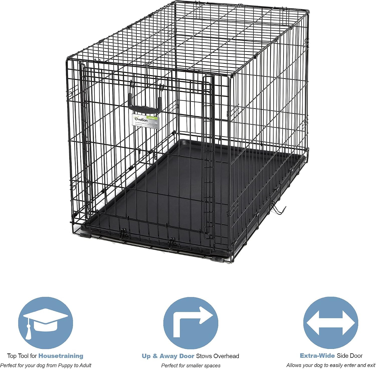 MidWest Homes for Pets Intermediate Ovation Single Door Folding Dog Crate, 36-Inches, Space-Saving Patented Up & Away Door, Leak-Proof Pan, Divider Panel, Black