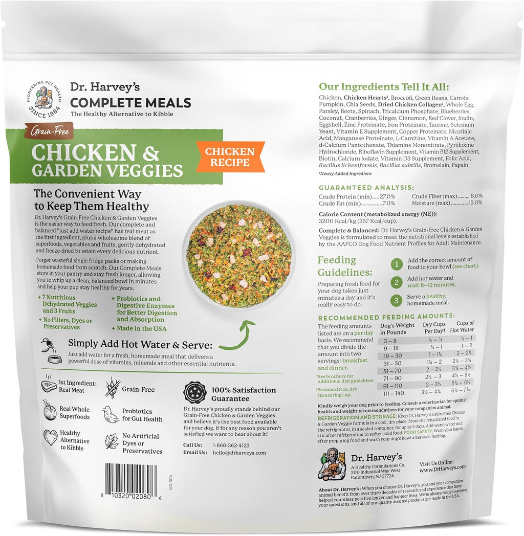 Dr. Harvey's Chicken & Garden Veggies Dog Food, Grain-Free (5 lb) | Dehydrated Food with Freeze-Dried Chicken